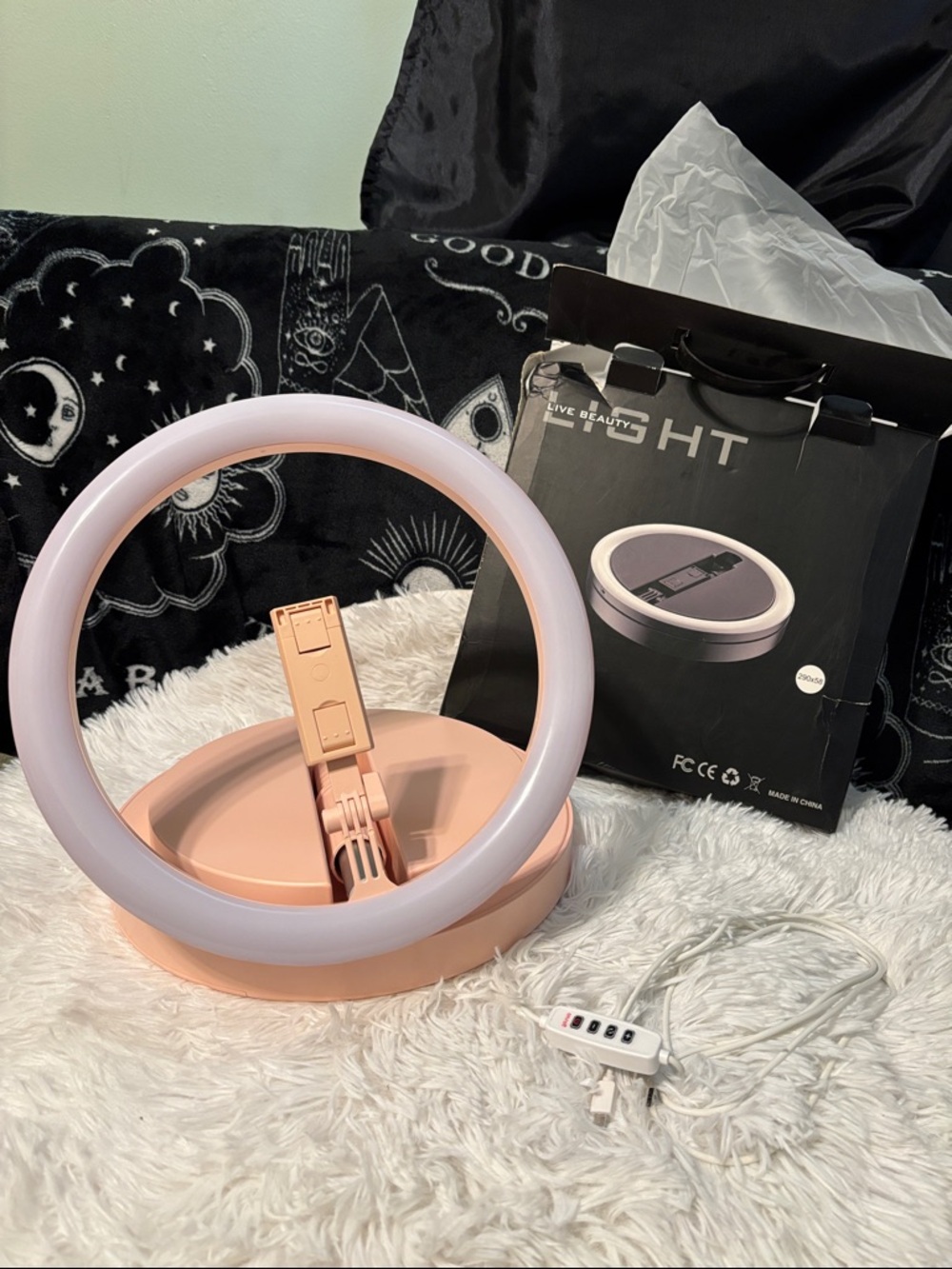 Portable Pink LED Ring Light with Phone Mount